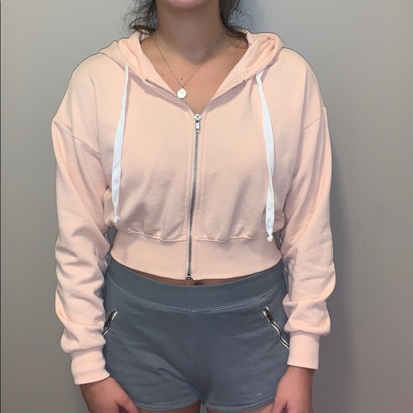 Forever 21 Tops - light pink cropped zip up hoodie